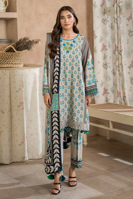 3-Pc Unstitched Embroidered Staple Suit