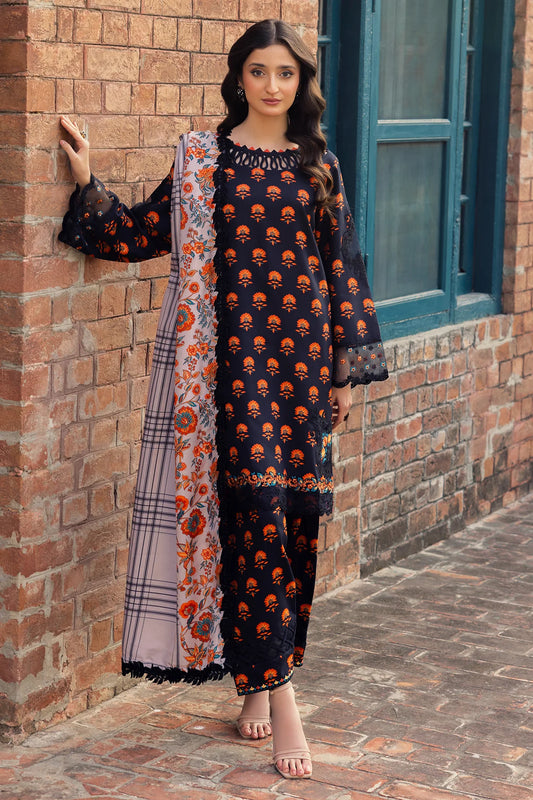 3-PC Embroidered Staple Shirt with Staple Shawl and Trouser