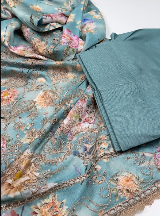 02PC & 03PC Digital Print Doria Linen with Luxury Emb