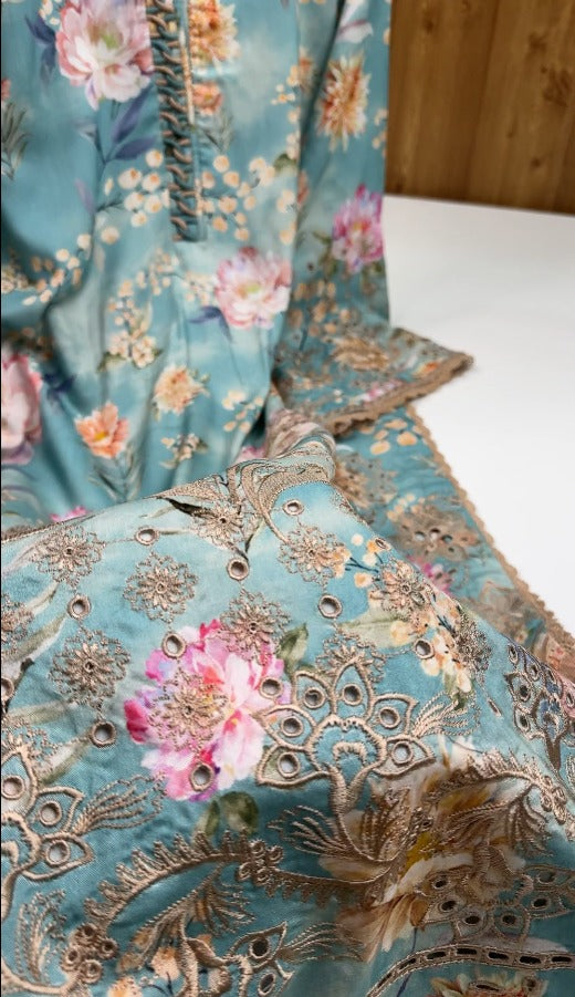 02PC & 03PC Digital Print Doria Linen with Luxury Emb
